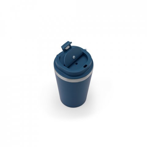 SPITZ. Copo de viagem em a&ccedil;o inox 90% reciclado com parede dupla com acabamento em mate (440 mL) - Azul marinho