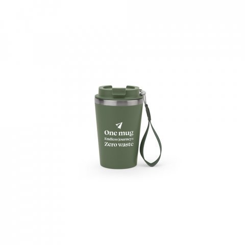 SPITZ. Copo de viagem em a&ccedil;o inox 90% reciclado com parede dupla com acabamento em mate (440 mL) - Verde tropa