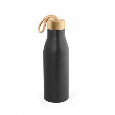 TOOMEY. Squeeze em aço inox 90% reciclado, de parede simples e acabamento em mate 570 mL - Preto