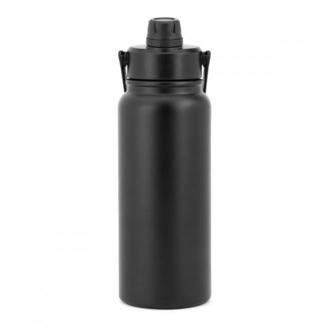 ALCARAZ. Garrafa em a&ccedil;o inox 90% reciclado, com parede dupla isolada a v&aacute;cuo (830 mL) - Preto