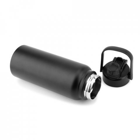 ALCARAZ. Garrafa em a&ccedil;o inox 90% reciclado, com parede dupla isolada a v&aacute;cuo (830 mL) - Preto