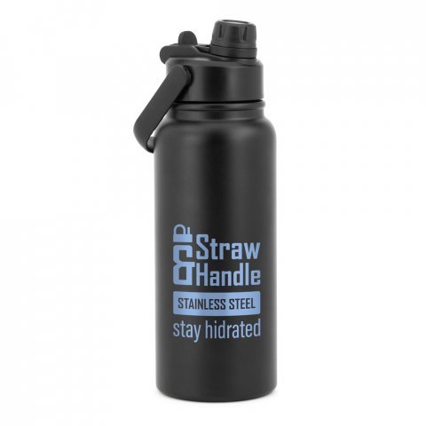 ALCARAZ. Garrafa em a&ccedil;o inox 90% reciclado, com parede dupla isolada a v&aacute;cuo (830 mL) - Preto