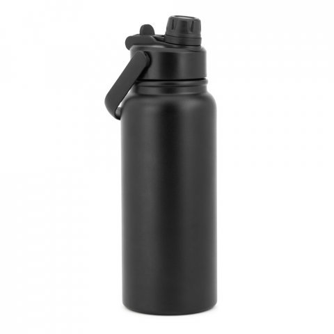 ALCARAZ. Garrafa em a&ccedil;o inox 90% reciclado, com parede dupla isolada a v&aacute;cuo (830 mL) - Preto