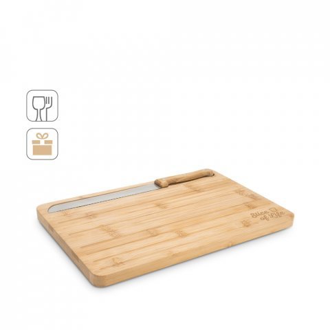 CATCHER. T&aacute;bua de cortar p&atilde;o em bambu com faca incluso
