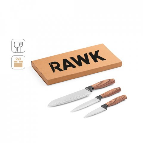 BAHARAT. Conjunto de 3 facas de cozinha com l&acirc;mina em a&ccedil;o inox e cabo ergon&oacute;mico