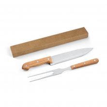 MOJO. Kit churrasco em caixa presente de papel kraft reciclado com 2 utens&iacute;lios em a&ccedil;o inox e bambu