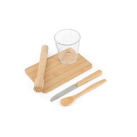 KRATENA. Kit para caipirinha com 5 pe&ccedil;as em bambu - Natural