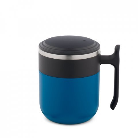 MALDINI. Caneca de viagem com parede interior em a&ccedil;o inox e acabamento mate 400 mL - Azul