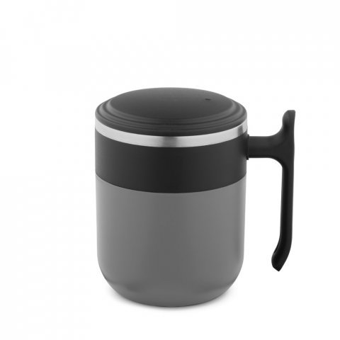 MALDINI. Caneca de viagem com parede interior em a&ccedil;o inox e acabamento mate 400 mL - Cinza