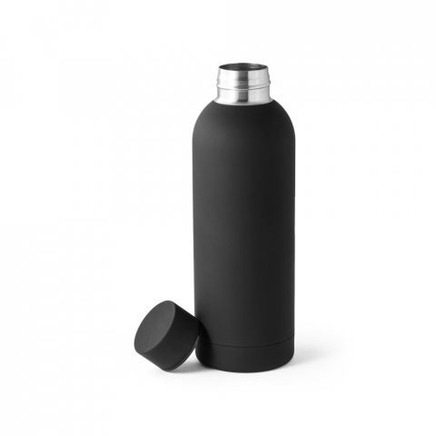 ODIN. Garrafa t&eacute;rmica em a&ccedil;o inox 36% reciclado de parede dupla isolada a v&aacute;cuo (550 mL) - Preto