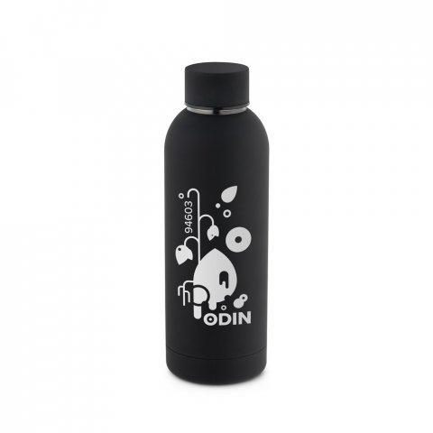 ODIN. Garrafa t&eacute;rmica em a&ccedil;o inox 36% reciclado de parede dupla isolada a v&aacute;cuo (550 mL) - Preto