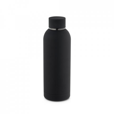 ODIN. Garrafa t&eacute;rmica em a&ccedil;o inox 36% reciclado de parede dupla isolada a v&aacute;cuo (550 mL) - Preto