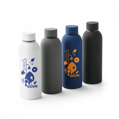 ODIN. Garrafa t&eacute;rmica em a&ccedil;o inox 36% reciclado de parede dupla isolada a v&aacute;cuo (550 mL)