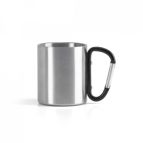 WINGS. Caneca em a&ccedil;o inox, com pega em forma e fun&ccedil;&atilde;o de mosquet&atilde;o (230 mL)