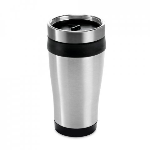 BATUM. Copo de viagem em a&ccedil;o inox e PP, t&eacute;rmico com parede dupla isolada a ar (420 mL) - Preto