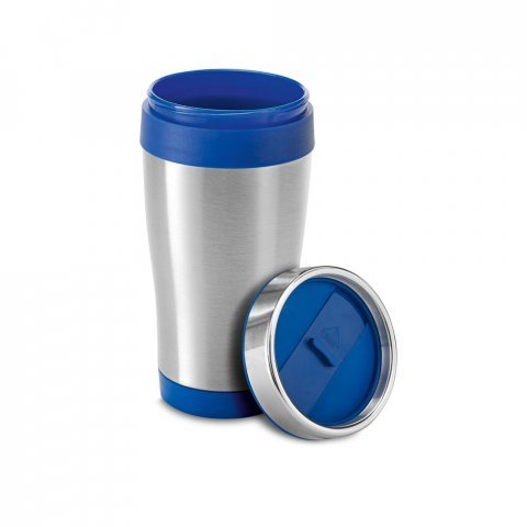 BATUM. Copo de viagem em a&ccedil;o inox e PP, t&eacute;rmico com parede dupla isolada a ar (420 mL) - Azul royal