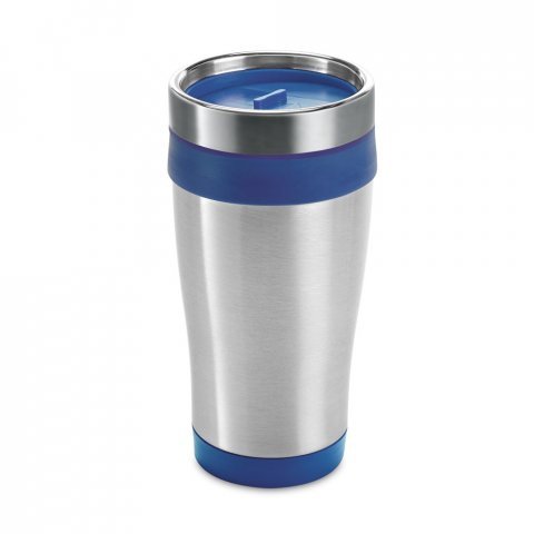 BATUM. Copo de viagem em a&ccedil;o inox e PP, t&eacute;rmico com parede dupla isolada a ar (420 mL) - Azul royal