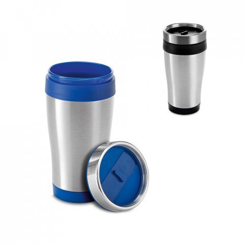 BATUM. Copo de viagem em a&ccedil;o inox e PP, t&eacute;rmico com parede dupla isolada a ar (420 mL)