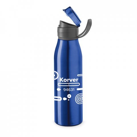 KORVER. Squeeze em alum&iacute;nio com tampa flip flop em AS e PP (650 mL) - Azul royal