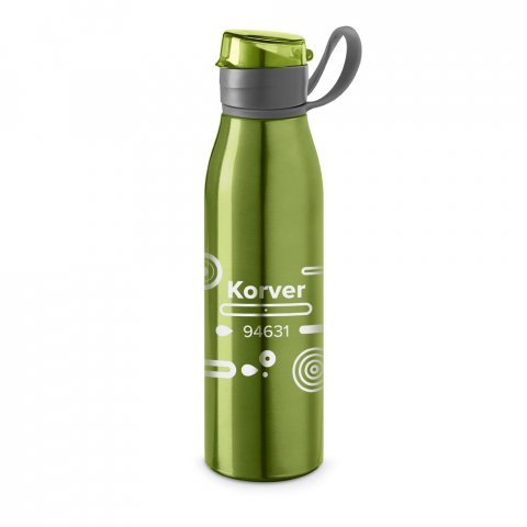 KORVER. Squeeze em alum&iacute;nio com tampa flip flop em AS e PP (650 mL) - Verde claro