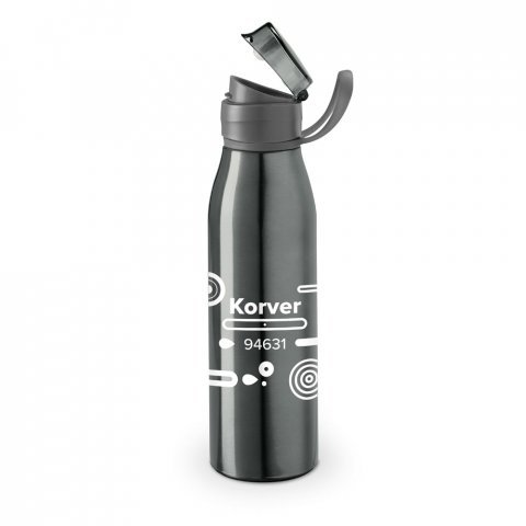 KORVER. Squeeze em alum&iacute;nio com tampa flip flop em AS e PP (650 mL) - Chumbo
