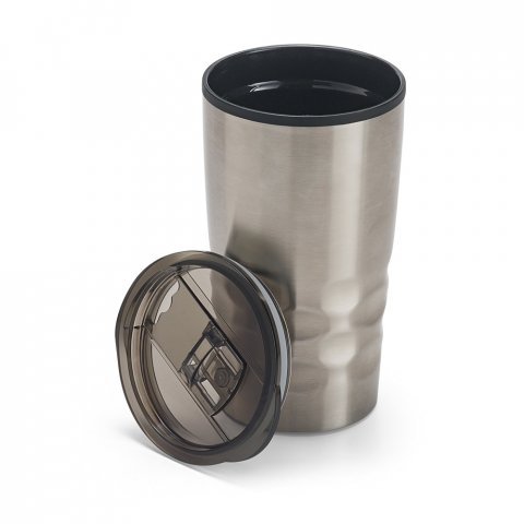 HASSI. Copo de viagem em a&ccedil;o inox e PP, t&eacute;rmico com parede dupla isolada a ar (510 mL) - Preto