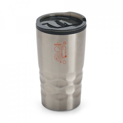 HASSI. Copo de viagem em a&ccedil;o inox e PP, t&eacute;rmico com parede dupla isolada a ar (510 mL) - Preto