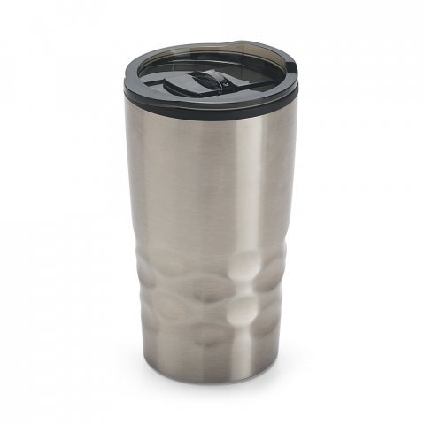 HASSI. Copo de viagem em a&ccedil;o inox e PP, t&eacute;rmico com parede dupla isolada a ar (510 mL) - Preto