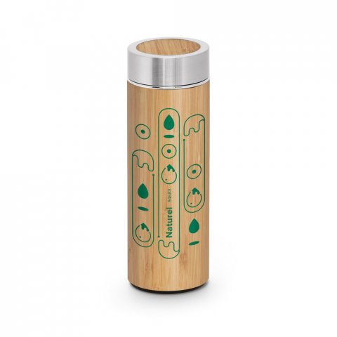 NATUREL. Garrafa t&eacute;rmica em a&ccedil;o inox 90% reciclado e bambu, de parede dupla isolada a v&aacute;cuo (430 mL) - Natural