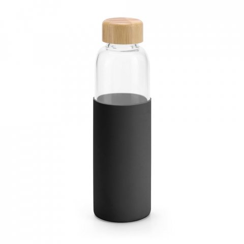 DAKAR. Squeeze em vidro borossilicato com tampa em bambu (600 mL) - Preto