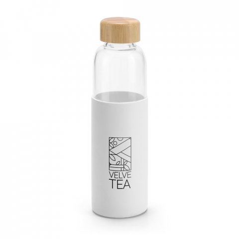 DAKAR. Squeeze em vidro borossilicato com tampa em bambu (600 mL) - Branco