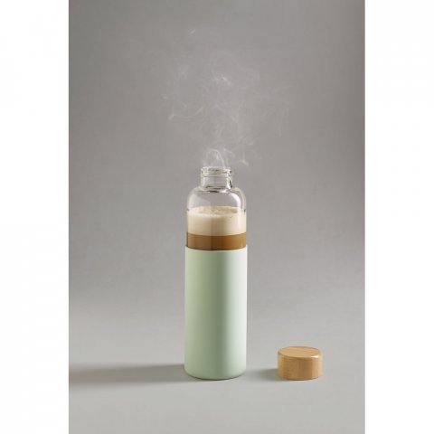 DAKAR. Squeeze em vidro borossilicato com tampa em bambu (600 mL) - Verde claro