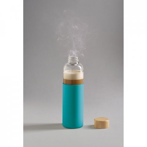 DAKAR. Squeeze em vidro borossilicato com tampa em bambu (600 mL) - Azul claro