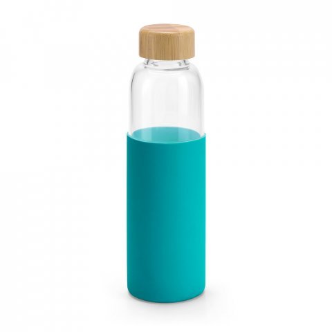 DAKAR. Squeeze em vidro borossilicato com tampa em bambu (600 mL) - Azul claro