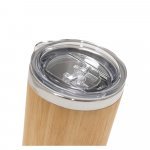 LYCKA. Copo de viagem t&eacute;rmico em a&ccedil;o inox e bambu, de parede dupla isolada a ar e fecho deslizante (350 mL) - Natural