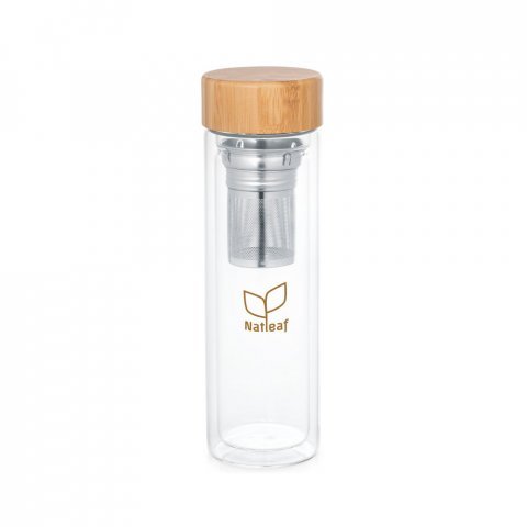 MAKAROVA. Garrafa t&eacute;rmica em vidro borossilicato de parede dupla isolada a ar, com 2 infusores (490 mL) - Natural