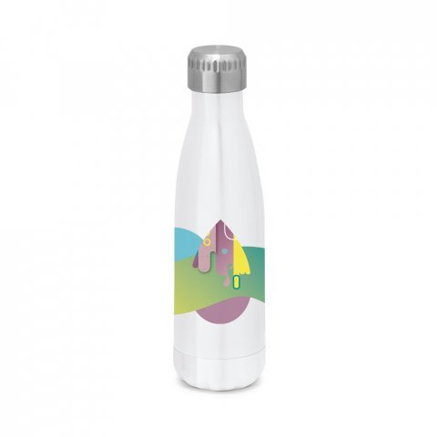 AMORTI. Garrafa t&eacute;rmica para sublima&ccedil;&atilde;o em a&ccedil;o inox, de parede dupla isolada a v&aacute;cuo (510 mL) - Branco