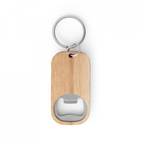 ROGERS. Chaveiro em a&ccedil;o inox e bambu com abridor de garrafas - Natural
