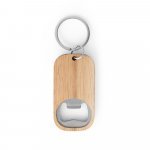 ROGERS. Chaveiro em a&ccedil;o inox e bambu com abridor de garrafas - Natural