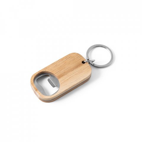 ROGERS. Chaveiro em a&ccedil;o inox e bambu com abridor de garrafas - Natural