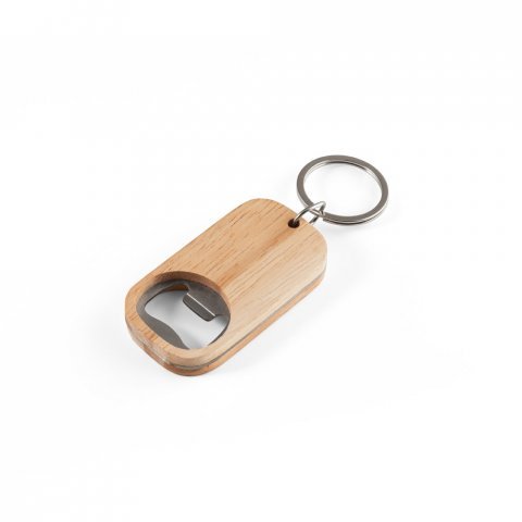 ROGERS. Chaveiro em a&ccedil;o inox e bambu com abridor de garrafas - Natural