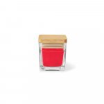 ESSENCE. Vela arom&aacute;tica, de 50 g., em copo de vidro com tampa em bambu - Vermelho