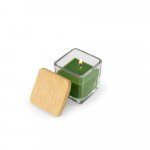 ESSENCE. Vela arom&aacute;tica, de 50 g., em copo de vidro com tampa em bambu - Verde