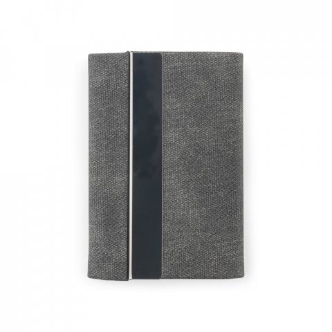 VAUGHN. Conjunto composto por um porta-cart&otilde;es e chaveiro, ambos em metal e poli&eacute;ster 30% reciclado - Cinza escuro