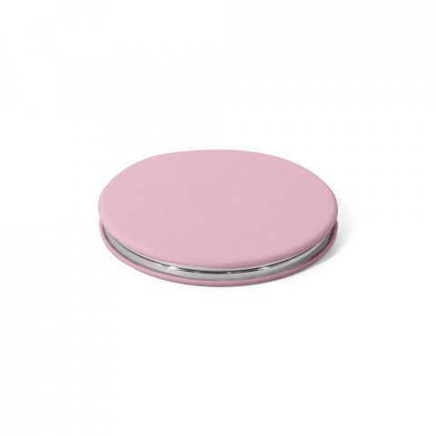FREYA. Espelho redondo de dupla face com exterior em PU mate - Rosa claro