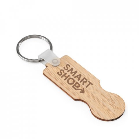 SHOPZ. Chaveiro em bambu com extremidade em formato de moeda