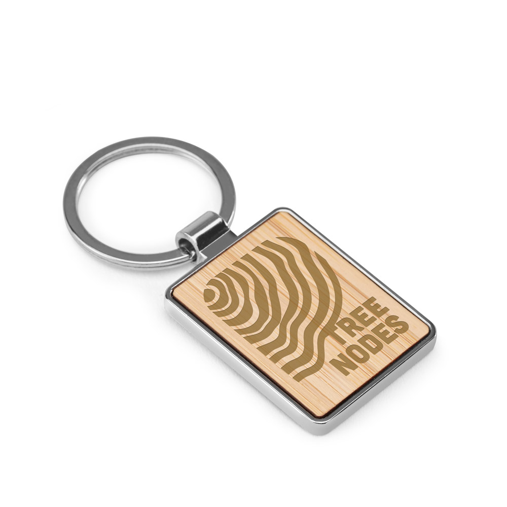GASTON RECTANGULAR. Chaveiro em ferro com formato retangular em zinco e bambu - Brinde Personalizado