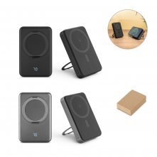 WARSHEL 10. Bateria portátil magnética em ABS 100% reciclado com suporte, carregador por indução (wireless) super-rápido 15W e capacidade de 10.000 mAh