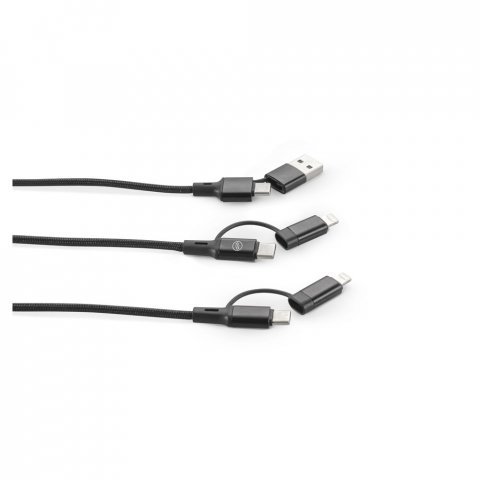 BERTOZZI. Cabo USB super-r&aacute;pido 6 em 1 em alum&iacute;nio 20% reciclado e PET 4% reciclado - Preto