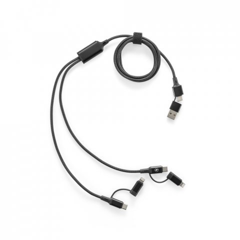 BERTOZZI. Cabo USB super-r&aacute;pido 6 em 1 em alum&iacute;nio 20% reciclado e PET 4% reciclado - Preto